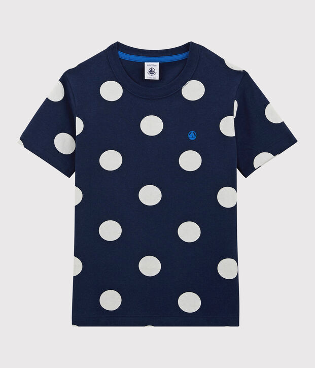 Camiseta de manga corta de algod&oacute;n de ni&ntilde;o azul/blanco