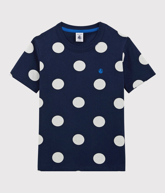 Camiseta de manga corta de algodón de niño azul MEDIEVAL/blanco MARSHMALLOW