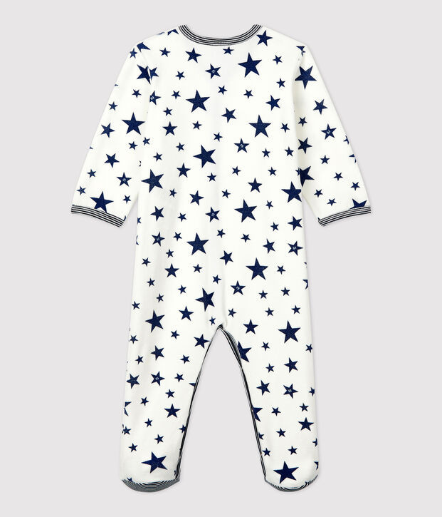 Pelele de beb&eacute; con estrellas azules de terciopelo blanco/azul
