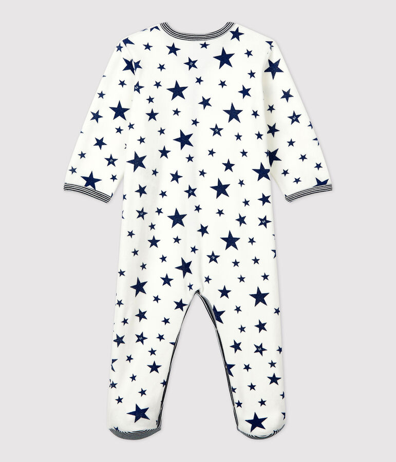 Pelele de beb&eacute; con estrellas azules de terciopelo blanco/azul