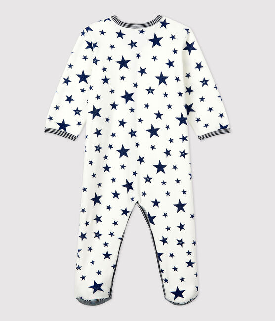 Pelele de bebé con estrellas azules de terciopelo blanco MARSHMALLOW/azul MEDIEVAL