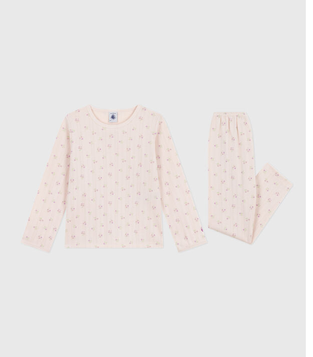 Pyjama femme en coton ajour&eacute; beige/rosa/multicolor