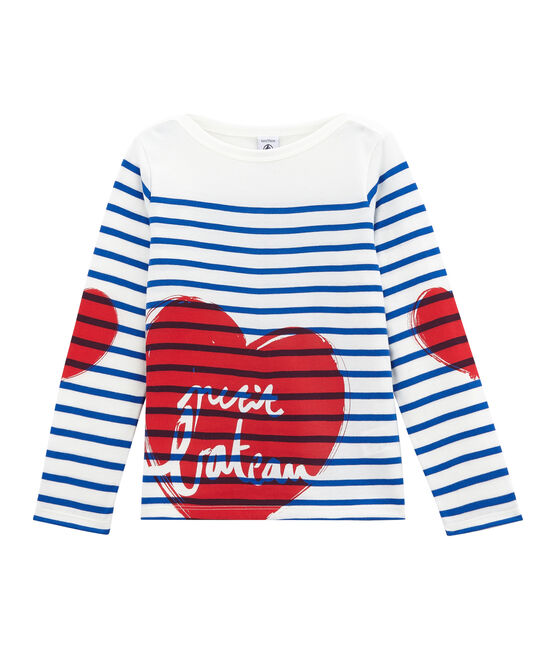 Camiseta marinera infantil creativa para niña blanco MARSHMALLOW/azul PERSE