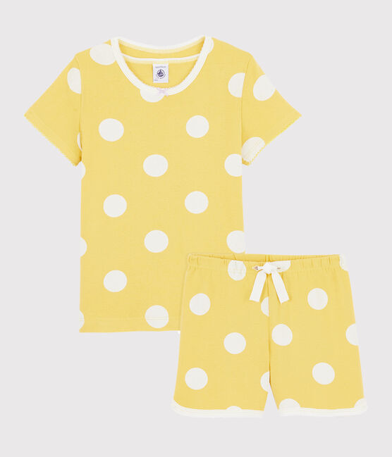 Pijama infantil corto con lunares de punto amarillo BLE/blanco ECUME
