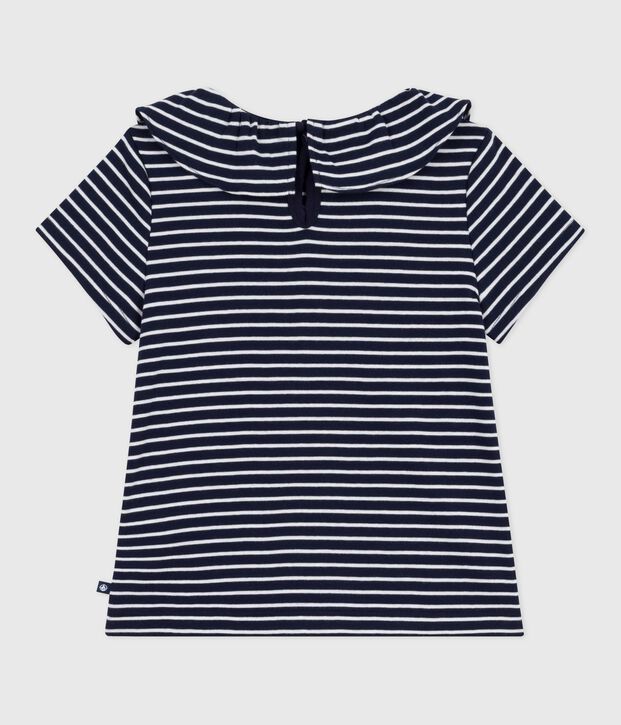 Camiseta infantil de manga corta a rayas azul/blanco