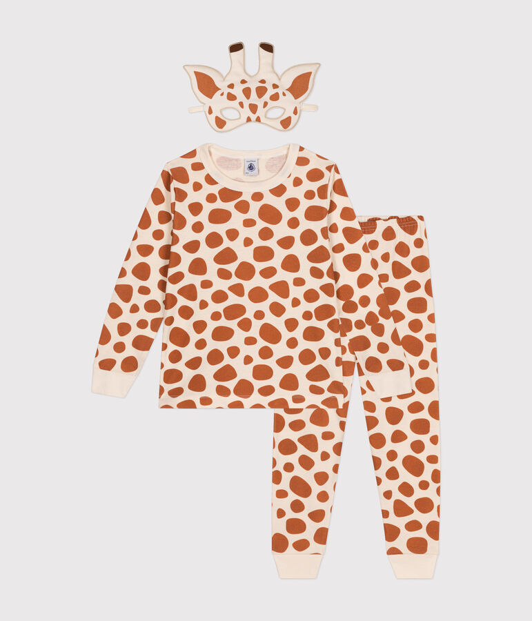 Pijama infantil de algod&oacute;n tipo disfraz de jirafa crudo/marron