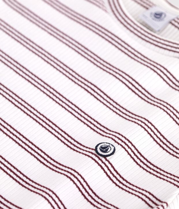 Camiseta de algod&oacute;n de manga corta a rayas para mujer blanco/rojo