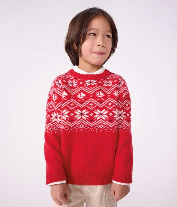 Jersey infantil de jacquard de lana y algod&oacute;n rojo/multicolor