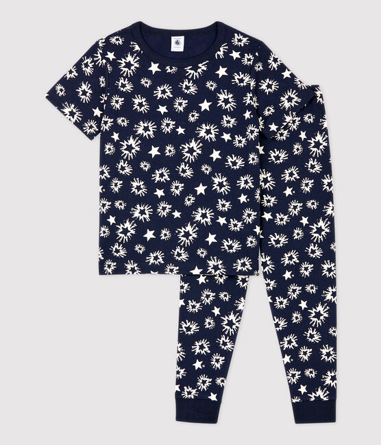 Pijama con estampado de estrellas de niño de algodón azul SMOKING/blanco MARSHMALLOW