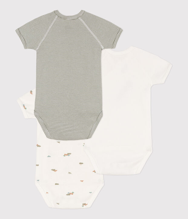 Juego de 3 bodis cruzados y estampados de manga corta de algod&oacute;n multicolor