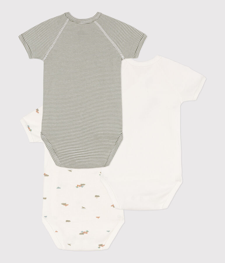 Juego de 3 bodis cruzados y estampados de manga corta de algod&oacute;n multicolor