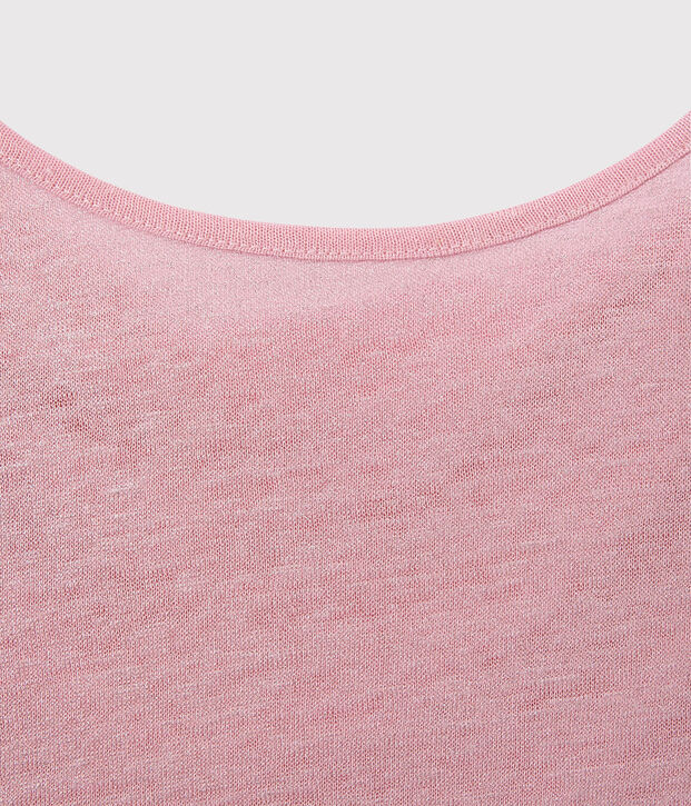 Camiseta de lino con cuello redondo rosa/gris