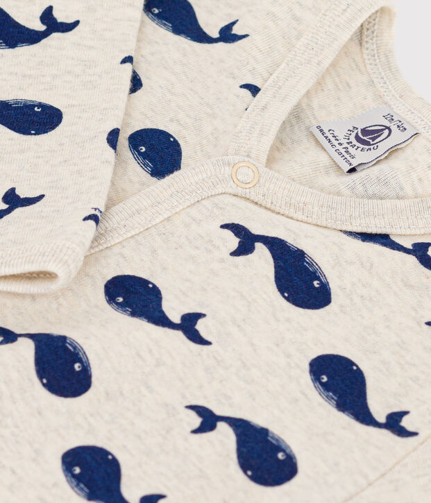 Pijama sin pies de algod&oacute;n con ballenas marinas beige/azul