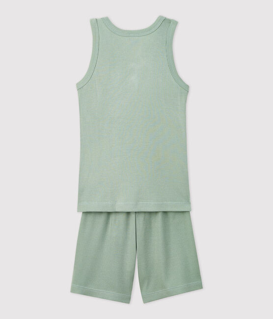 Pijama corto liso jade de algodón y lyocell de niño verde HERBIER