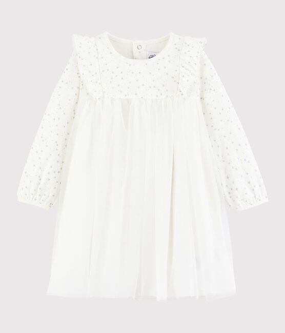 Vestido de manga larga para bebé niña blanco MARSHMALLOW/gris ARGENT