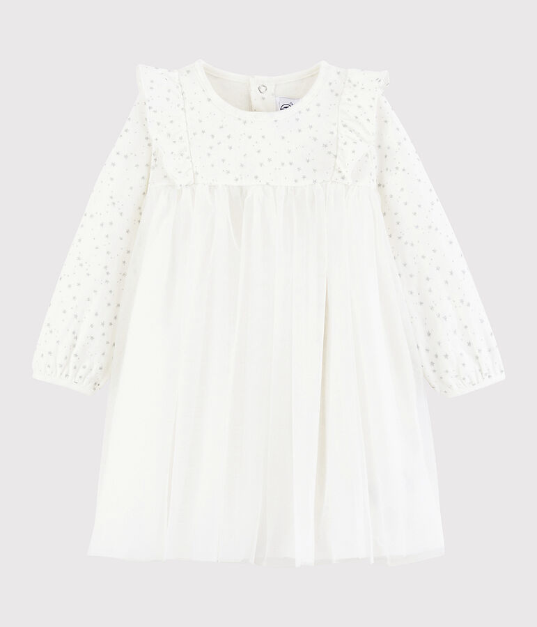 Vestido de manga larga para beb&eacute; ni&ntilde;a blanco MARSHMALLOW/gris ARGENT