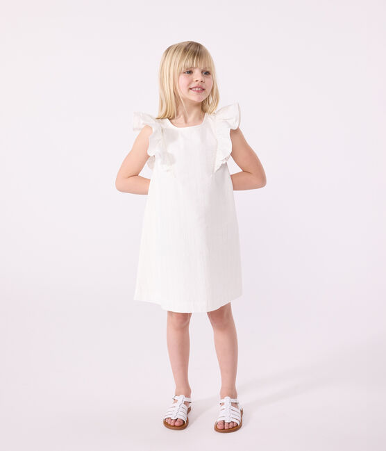 Vestido infantil de algodón de manga corta blanco MARSHMALLOW/gris ARGENT