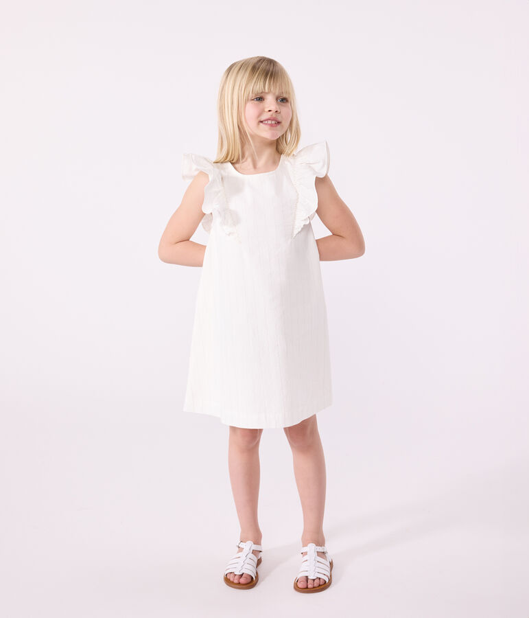 Vestido infantil de algod&oacute;n de manga corta blanco/gris