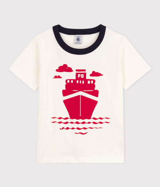 Camiseta de algodón de manga corta para niño blanco MARSHMALLOW