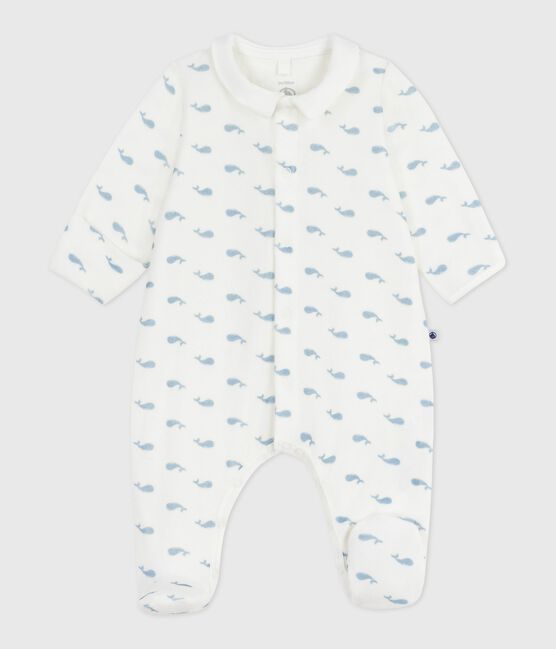 Pijama infantil de terciopelo con cuello estampado de ballenas MARSHMALLOW/ ADRIATIC