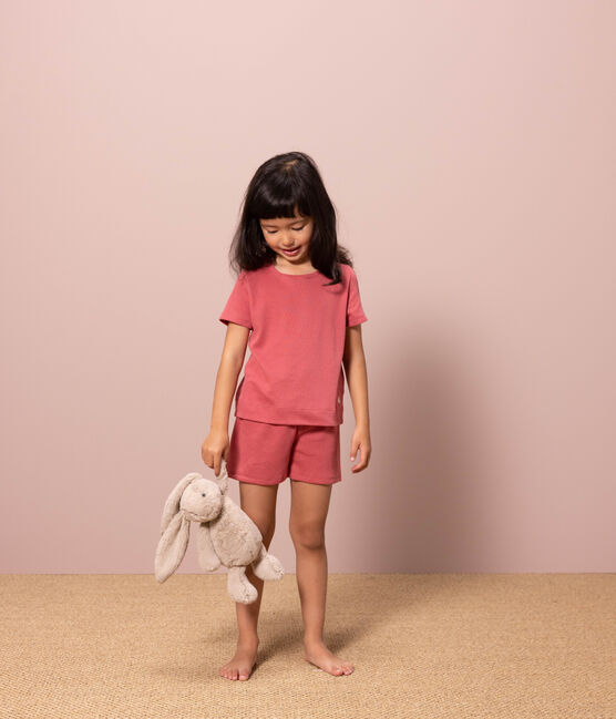 Pijama corto y liso de algodón calado para niña rosa PAPI