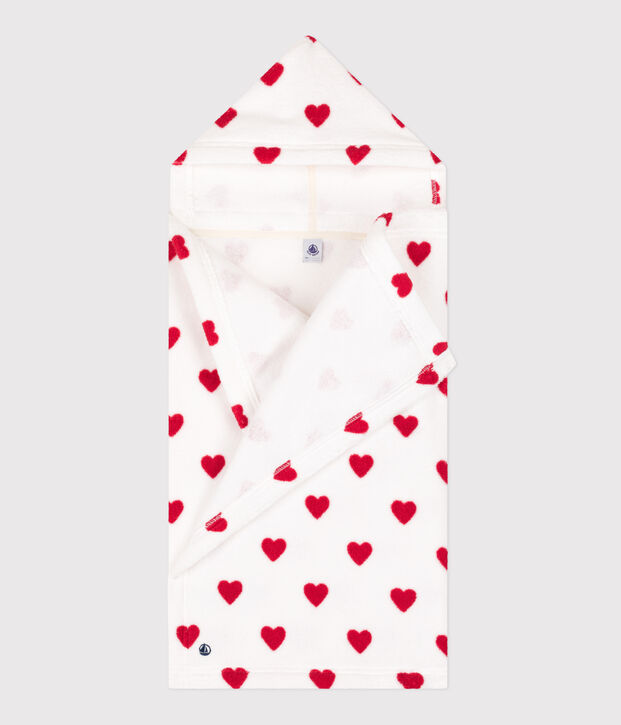 Capa de ba&ntilde;o de rizo con corazones para beb&eacute; blanco/rojo