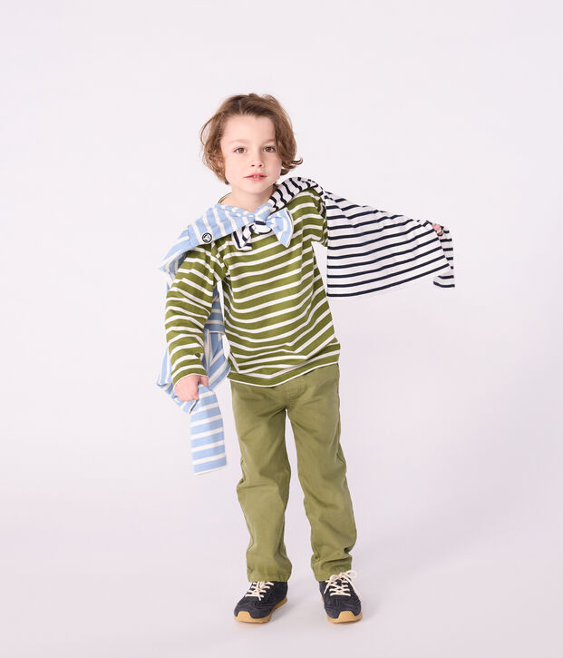 Marinera infantil de algod&oacute;n verde/crudo