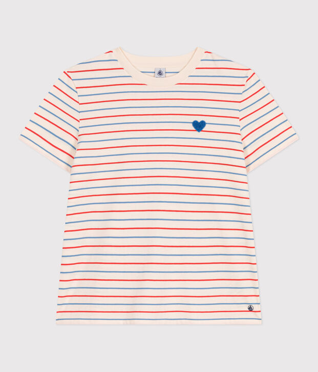 Camiseta Recta de algod&oacute;n a rayas para mujer crudo/multicolor