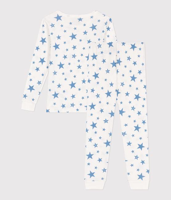Pijama infantil muy entallado en algodón estampado  blanco MARSHMALLOW/azul ALASKA