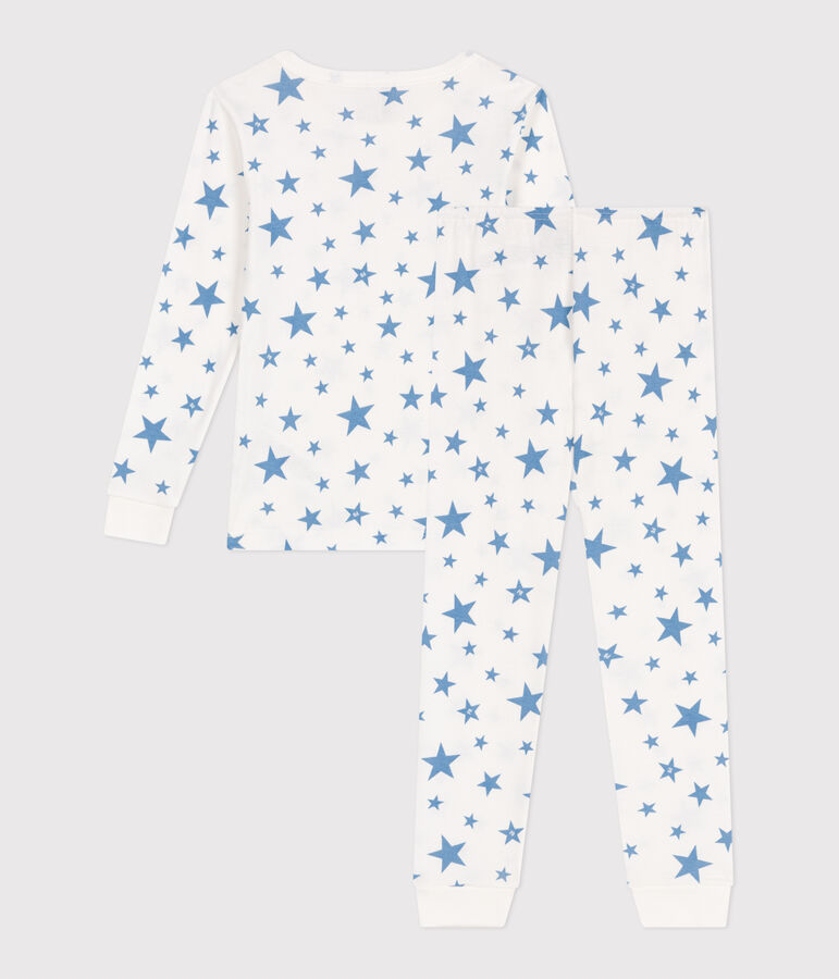 Pijama infantil muy entallado en algod&oacute;n estampado blanco MARSHMALLOW/azul ALASKA