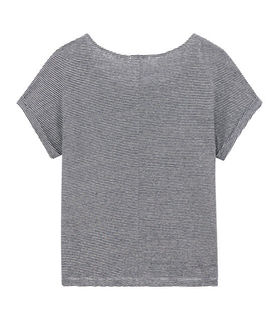 Camiseta brillante de lino milrayas para mujer azul SMOKING/blanco LAIT