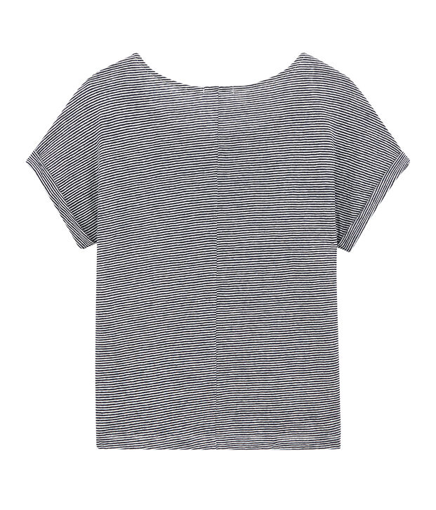 Camiseta brillante de lino milrayas para mujer azul/blanco