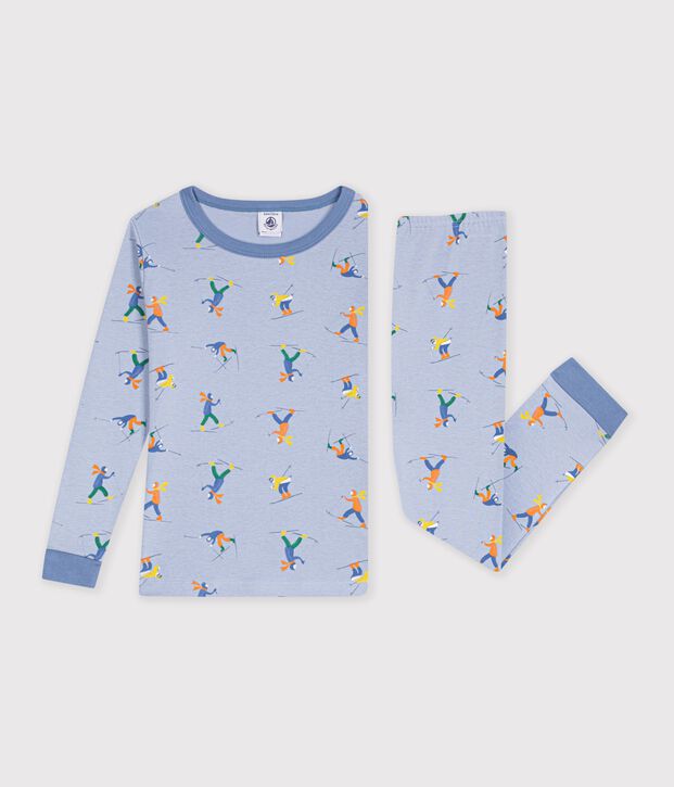 Pijama infantil muy ajustado de algod&oacute;n con estampado azul/blanco/multicolor