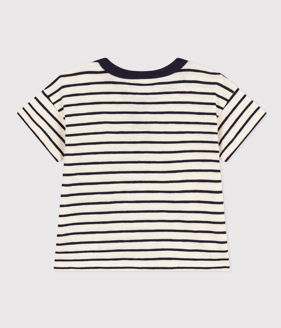 Camiseta de manga corta de punto flameado para bebé blanco AVALANCHE/azul SMOKING