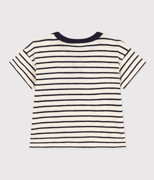 Camiseta de manga corta de punto flameado para beb&eacute; crudo/azul