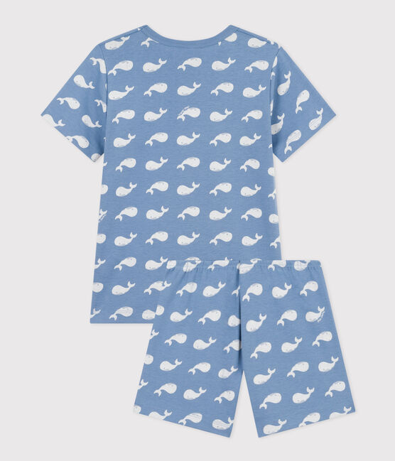 Pijama corto infantil de algodón con estampado de ballena azul BEACH/ MARSHMALLOW