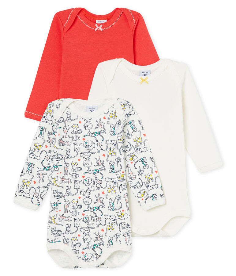 Tres bodis de manga larga para beb&eacute; ni&ntilde;a multicolor