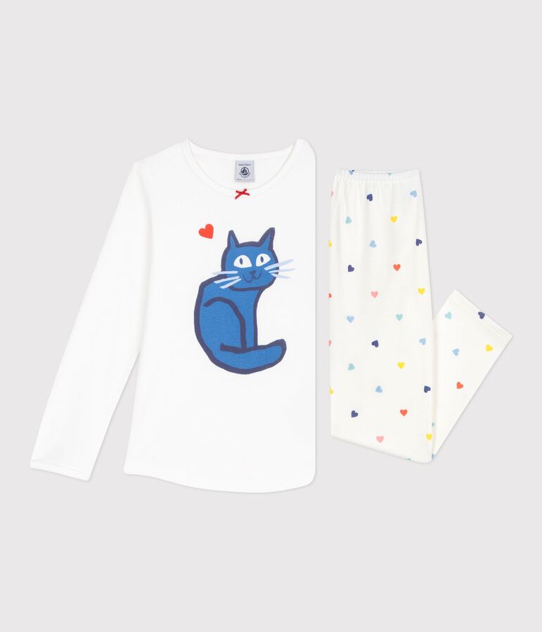 Pijama infantil de algod&oacute;n con estampado de gato blanco/multicolor