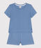 Pijama corto y liso de algodón calado para niña azul BEACH