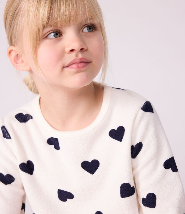 Pijama infantil de rizo de algod&oacute;n con estampado de corazones azul/azul