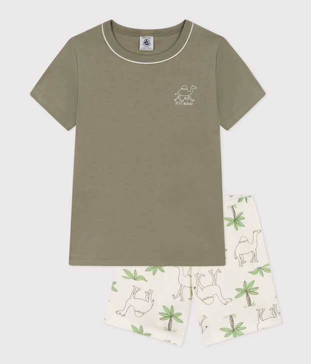 Pijama corto de algod&oacute;n con dromedarios para ni&ntilde;o verde/blanco
