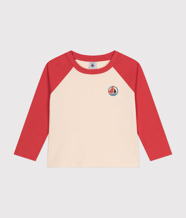 Camiseta de algod&oacute;n de manga larga de ni&ntilde;o crudo/naranja