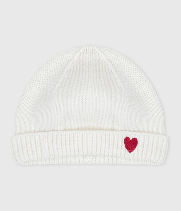 Gorro tricotado de algod&oacute;n para reci&eacute;n nacido blanco MARSHMALLOW