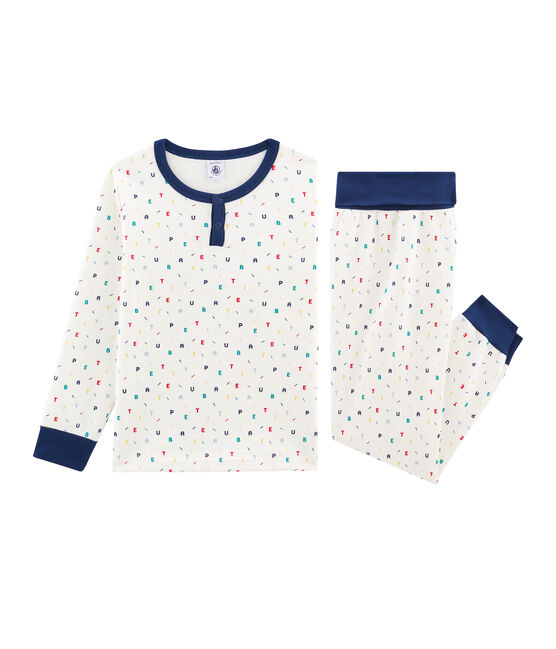 Pijama de felpa con talle alto para niño blanco MARSHMALLOW/blanco MULTICO