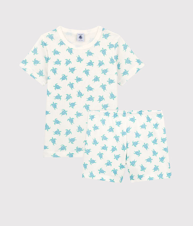 Pijama corto de ni&ntilde;a/ni&ntilde;o de algod&oacute;n blanco/multicolor