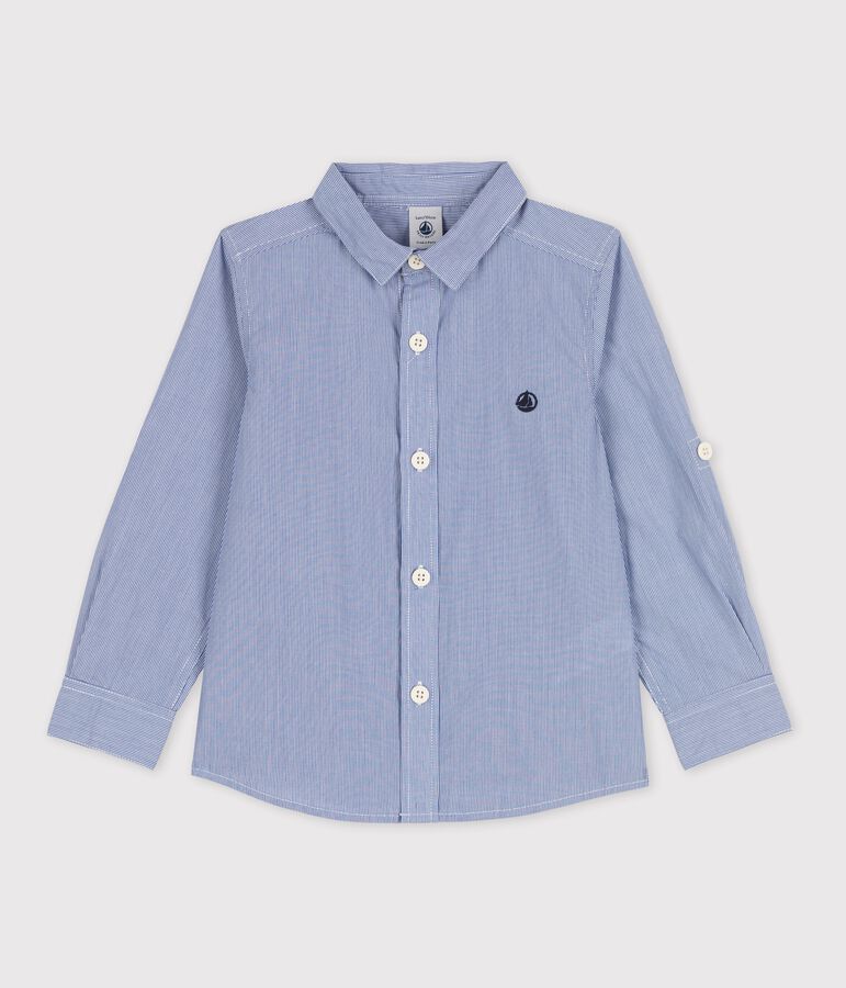 Camisa de popelina de ni&ntilde;o azul/blanco