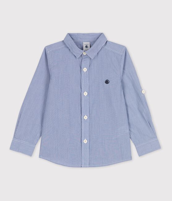 Camisa de popelina de niño azul BLEU/blanco BLANC