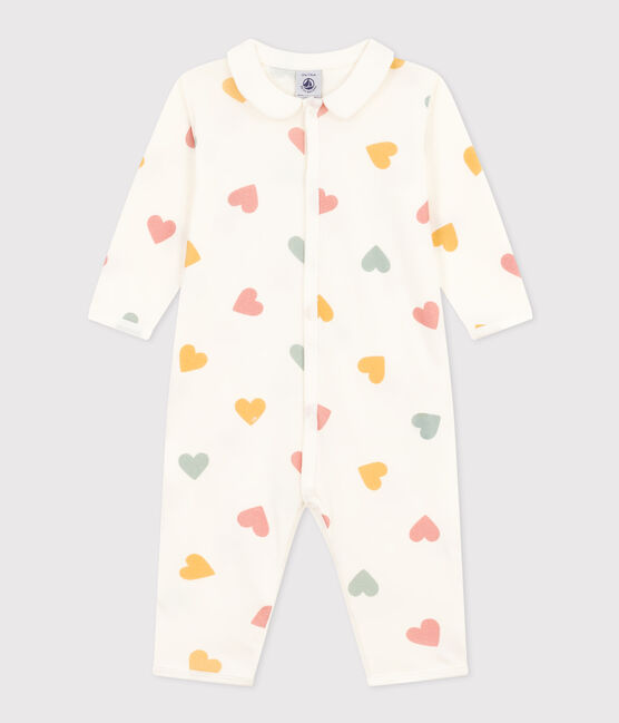 Pijama sin pies de algodón con corazones multicolores para bebé blanco MARSHMALLOW/blanco MULTICO