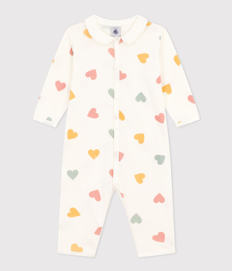 Pijama sin pies de algod&oacute;n con corazones multicolores para beb&eacute; blanco/multicolor