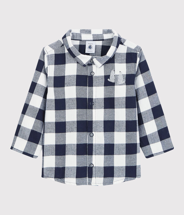 Camisa de algod&oacute;n de beb&eacute;. azul/blanco